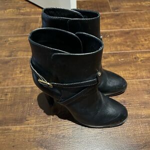 Tory Burch Black Leather Ankle Booties with Buckle Accent